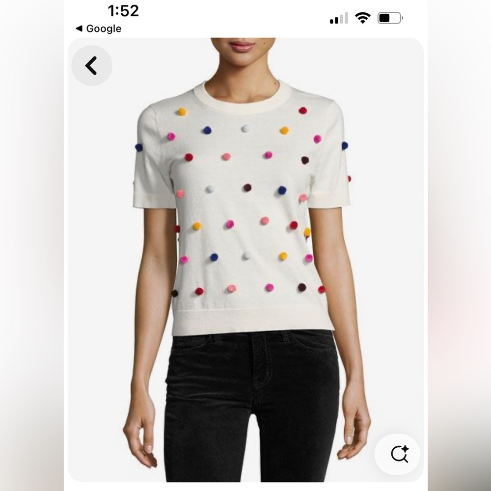 Kate Spade New York Spice it Up Short Sleeved Pom Pom Sweater